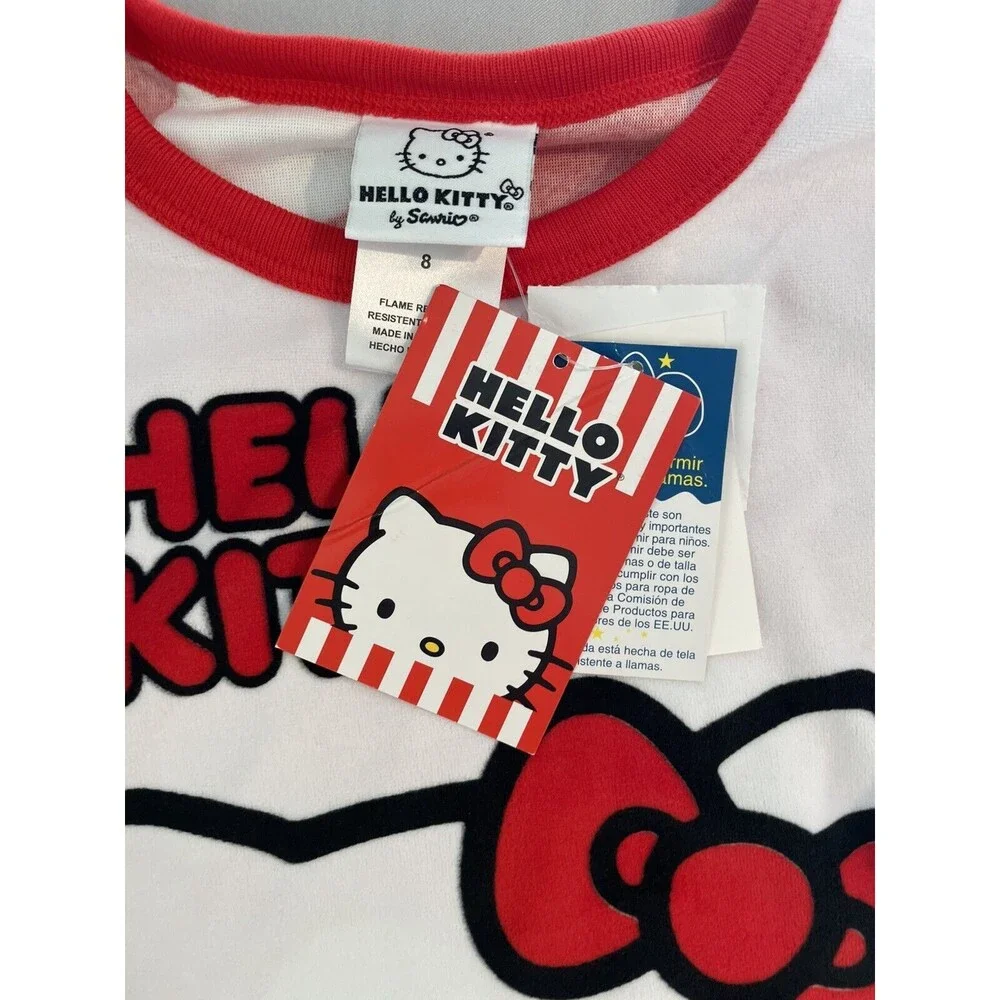 Hello Kitty Pajamas Girls Size 8 Red and White Top Bottoms Socks Set